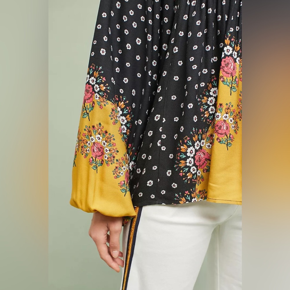 Anthro Farm Rio Floral Polka Dot Tassel Tie Blouse Top - Picture 6 of 16